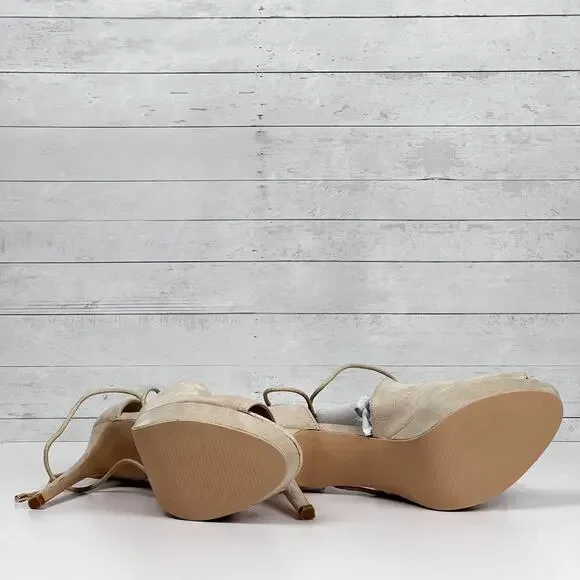 Peep Toe Platform Heels Beige Suede Women’s Size 7.5 - Picture 3 of 4